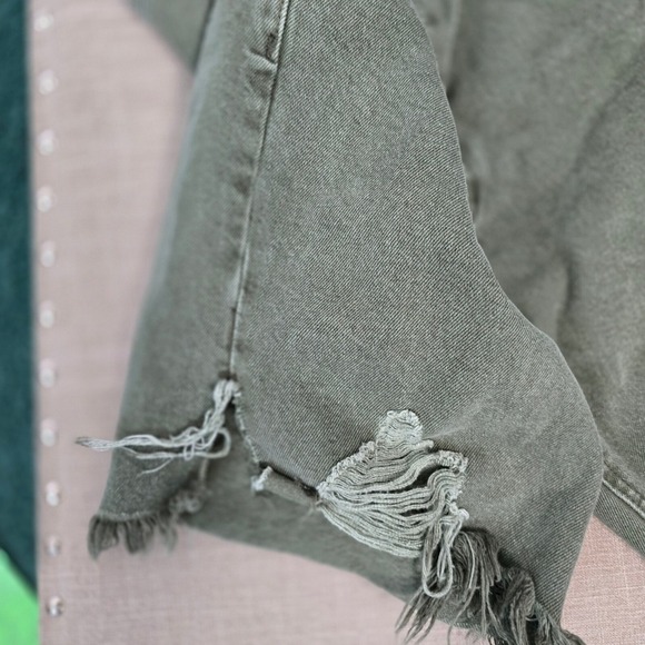 We The Free People Womens Caroline 26 Shorts Cutoff Distressed Denim Olive Green - Picture 7 of 9